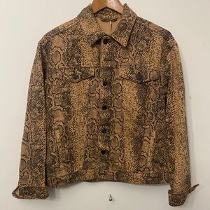 Free People Brown Snake Print Jean Jacket